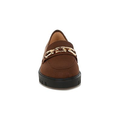 London Rag Jacop Women's Micro Suede Chain Link Loafers