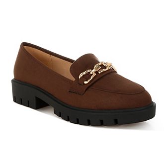 London Rag Jacop Women's Micro Suede Chain Link Loafers