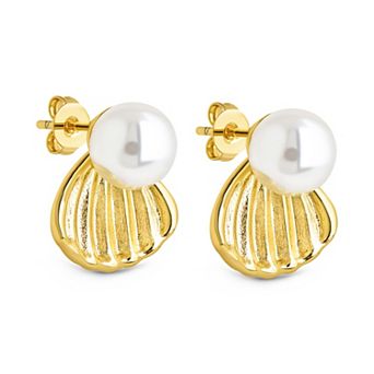 MC Collective 14k Gold Shell Pearl Drop Earrings