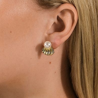 MC Collective 14k Gold Shell Pearl Drop Earrings