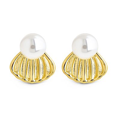 MC Collective 14k Gold Shell Pearl Drop Earrings