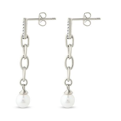 MC Collective Cubic Zirconia & Simulated Pearl Chain Drop Stud Earrings