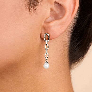 MC Collective Cubic Zirconia & Simulated Pearl Chain Drop Stud Earrings
