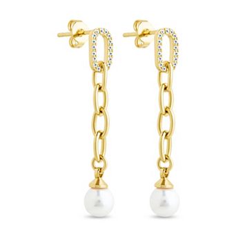 MC Collective Cubic Zirconia & Simulated Pearl Chain Drop Stud Earrings