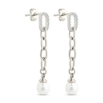 MC Collective Cubic Zirconia & Simulated Pearl Chain Drop Stud Earrings