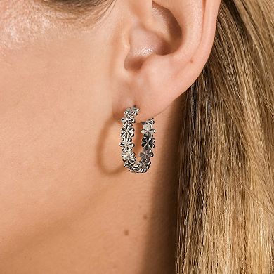 MC Collective Rhodium Plated Daisy Hoop Earrings