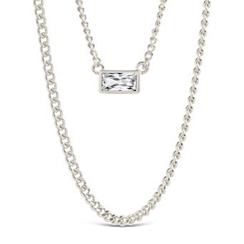 MC Collective Cubic Zirconia Baguette Layered Curb Chain Necklace