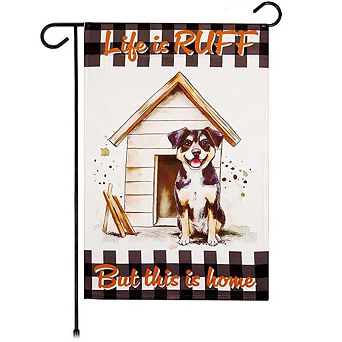 G128 12x18 in Life is Ruff Dog House Garden Flag Double Sided