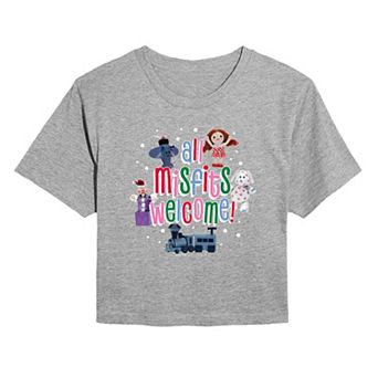 Juniors' Rudolph The Red-Nosed Reindeer All Misfits Welcome Cropped Graphic Tee