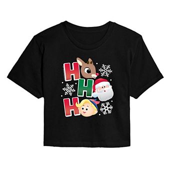 Juniors' Rudolph The Red-Nosed Reindeer Ho Ho Ho Cropped Graphic Tee