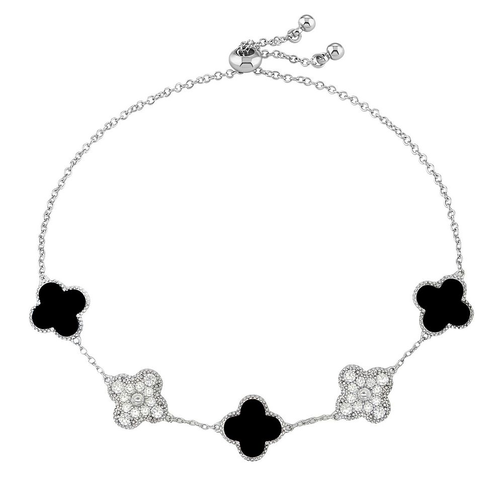 Brilliance Fine Silver Plated Cubic Zirconia Clover Adjustable