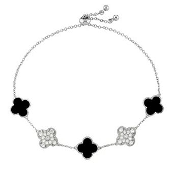 Brilliance Fine Silver Plated Cubic Zirconia Clover Adjustable Bracelet