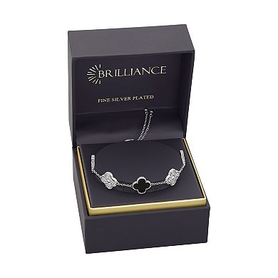 Brilliance Fine Silver Plated Cubic Zirconia Clover Adjustable Bracelet