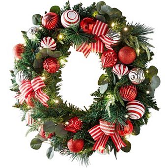 BrylaneHome 26"" Pre-Lit Christmas Cheer Wreath