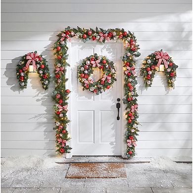 BrylaneHome 26"" Pre-Lit Christmas Cheer Wreath