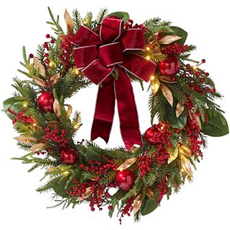 BrylaneHome 26 Pre-Lit Bordeaux Wreath