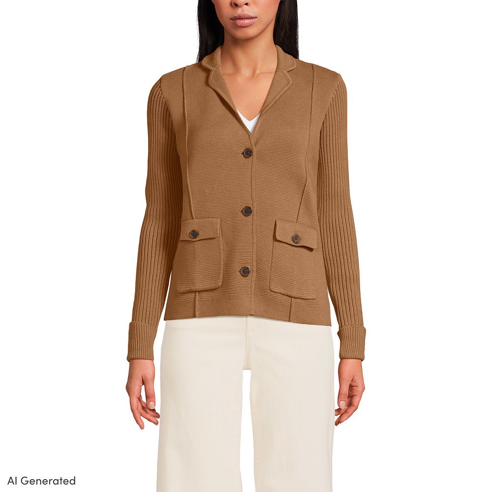 Women's Lands' End Ribbed Collared Blazer Sweater