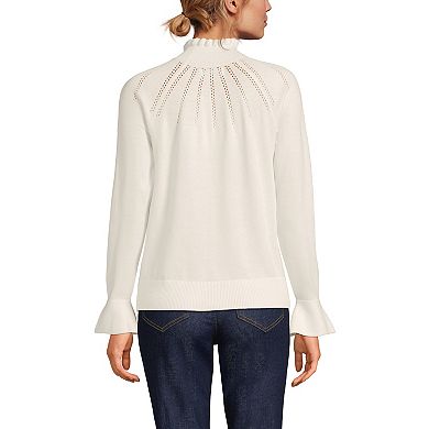 Women's Lands' End Cotton Pointelle Turtleneck Sweater