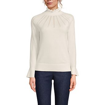 Women's Lands' End Cotton Pointelle Turtleneck Sweater