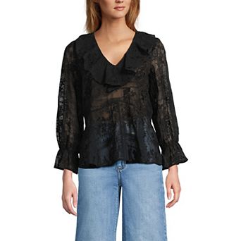 Women's Lands' End Feminine Ruffle Chiffon V-Neck Blouse