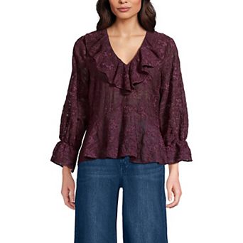 Women's Lands' End Feminine Ruffle Chiffon V-Neck Blouse