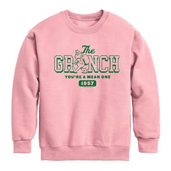 Girls Dr. Seuss The Grinch You're A Mean One Christmas Graphic Crew Fleece Sweatshirt