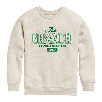 Girls Dr. Seuss The Grinch You're A Mean One Christmas Graphic Crew Fleece Sweatshirt