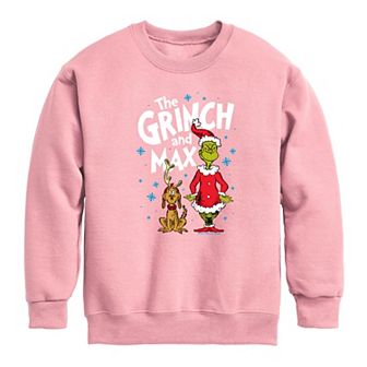 Girls Dr. Seuss The Grinch & Max Christmas Graphic Crew Fleece Sweatshirt