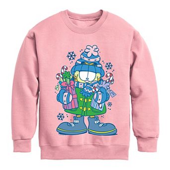 Girls Garfield Holiday Shopping Christmas Graphic Crew Fleece Sweatshirt