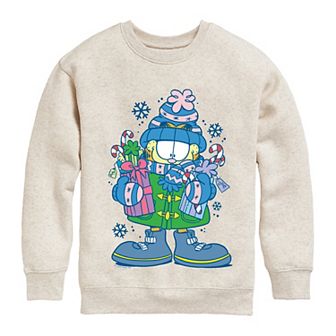 Girls Garfield Holiday Shopping Christmas Graphic Crew Fleece Sweatshirt