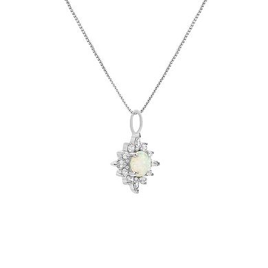 PRIMROSE Sterling Silver Cubic Zirconia & Simulated Opal Cluster Pendant Necklace