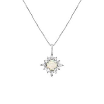PRIMROSE Sterling Silver Cubic Zirconia & Simulated Opal Cluster Pendant Necklace