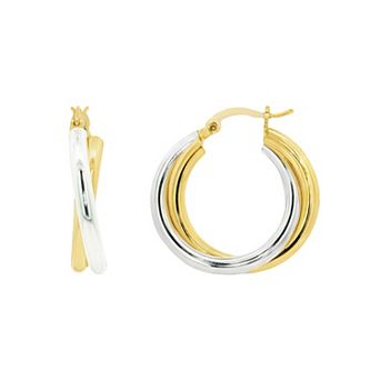 PRIMROSE Two Tone Polished Crossover Hoop Earrings
