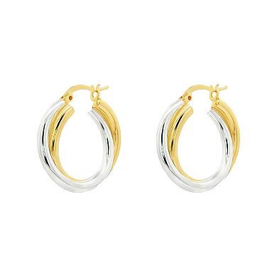 PRIMROSE Two Tone Polished Crossover Hoop Earrings