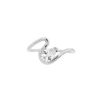 PRIMROSE Fine Silver Plated Cubic Zirconia Bypass Wave Band Ring
