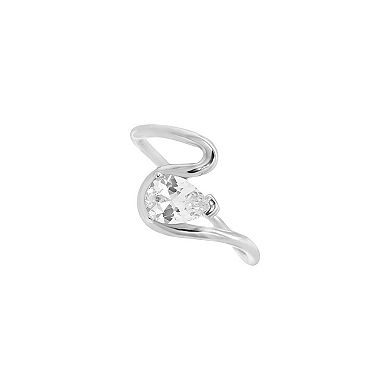 PRIMROSE Fine Silver Plated Cubic Zirconia Bypass Wave Band Ring