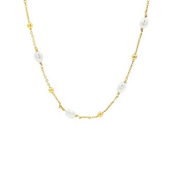 PRIMROSE Silver-Plated Beaded Simulated Pearl Station Necklace with Cubic Zirconia Accent