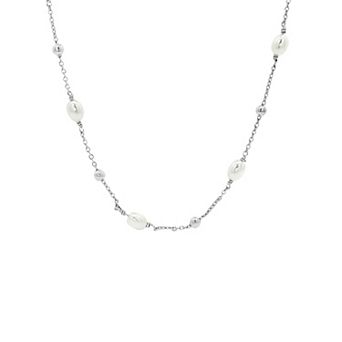 PRIMROSE Beaded Simulated Pearl Station Necklace with Cubic Zirconia Accent