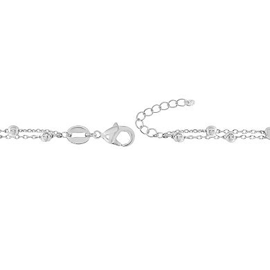 Primrose Silver-Plated Double Layer Beaded Station Anklet With Cubic Zirconia Accent