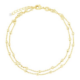 PRIMROSE Silver-Plated Double Layer Beaded Station Anklet With Cubic Zirconia Accent