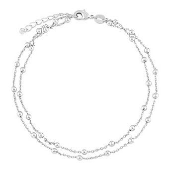 PRIMROSE Silver-Plated Double Layer Beaded Station Anklet With Cubic Zirconia Accent