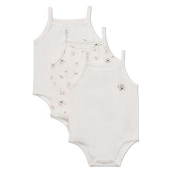 3 Pair Baby Girls Combed Cotton Ditsy Floral Bodysuits