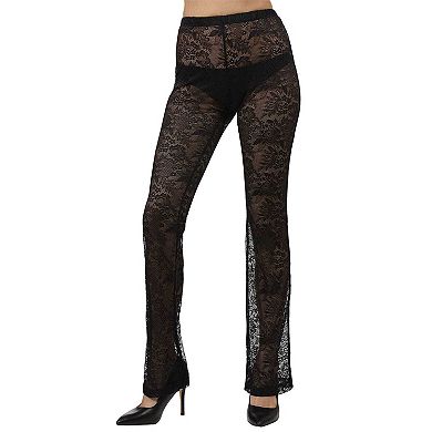 Women's Sheer Floral Lace Slightly Flared Legging