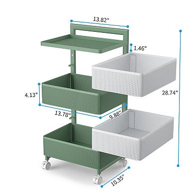 Rotating Kitchen Storage Rack With Handle, Fruit Vegetable Storage Shelf, Rolling Storage Cart