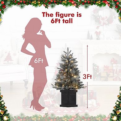 2Pcs 3ft Small Christmas Tree Pre-Lit Artificial Christmas Tree with 78 Led Lights, Snow Flocked
