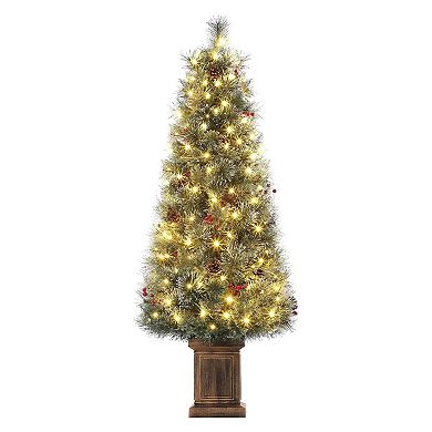 4.5 Ft Artificial Christmas Tree with 108 Warm White LED Lights and Potted Base Holiday Xmas Tree