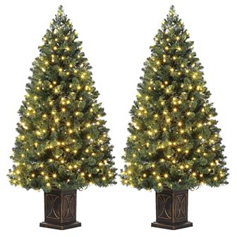 2 pc 4.5 Ft Artificial Christmas Tree with 300 Warm White LED Lights and Potted Base Holiday