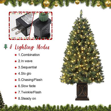2Pcs 4.5 Ft Artificial Christmas Tree with 300 Warm White LED Lights and Potted Base Holiday