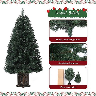 2Pcs 4.5 Ft Artificial Christmas Tree with 300 Warm White LED Lights and Potted Base Holiday