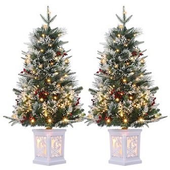 3 FT Christmas Tree, Pre-Lit Christmas Tree with Base, 78 Warm White LED Lights, 8 Lighting Modes